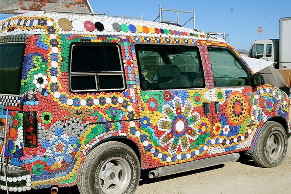Hippie Van Covered in Lids