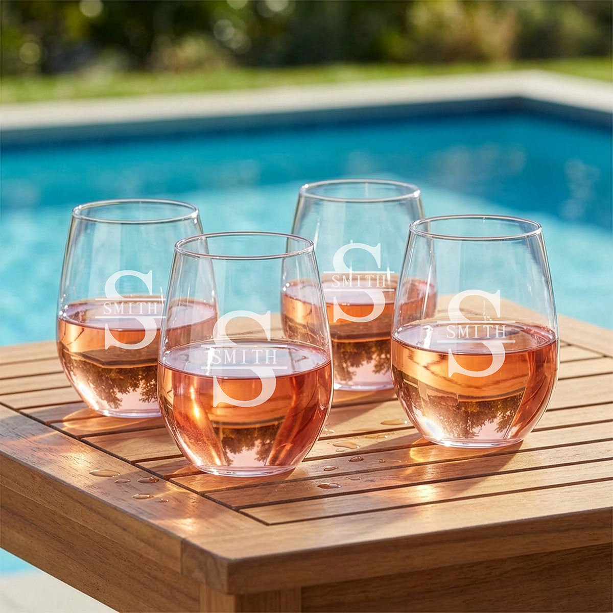 Poolside Custom Outdoor Wine Glasses - Shatterproof Set of 4