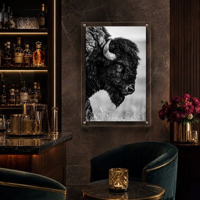 The Lookout wildlife wall art featuring a powerful buffalo portrait