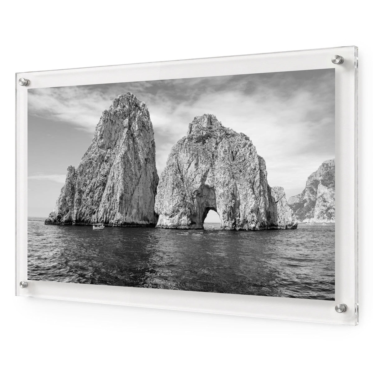 Capri on the Rocks Black & White Acrylic Wall Art Print
