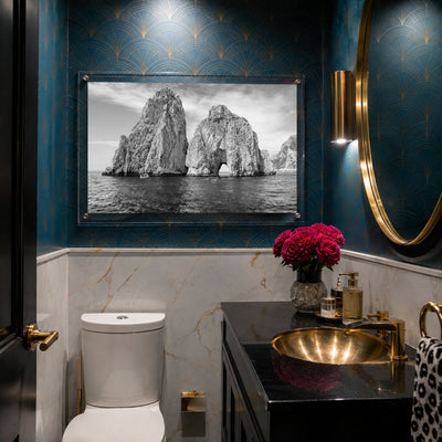 Capri on the Rocks Black & White Acrylic Wall Art Print