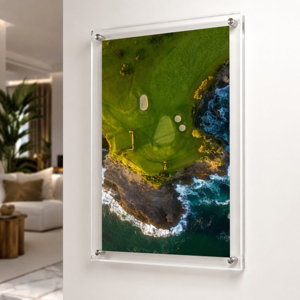 coastal hazard acrylic wall art print hanging in living space