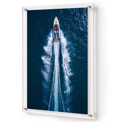 Exit By Sea wall art shown in a vertical acrylic frame product view