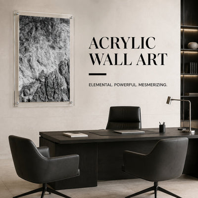 Foam and Fire wall art in a modern black and white office space