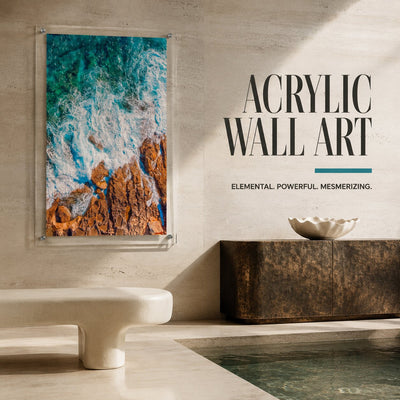 Foam and Fire wall art in a bright modern living room space decor