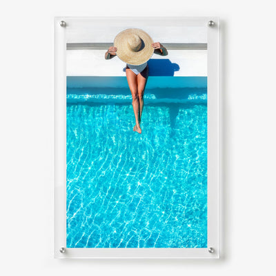 The Temperature Check vertical 24x36 wall art featuring a swimmer in blue water with white background