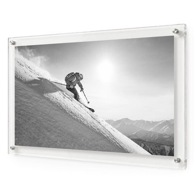 Steep Thrills black-and-white acrylic wall art in 36x24-inch size, framed with white background