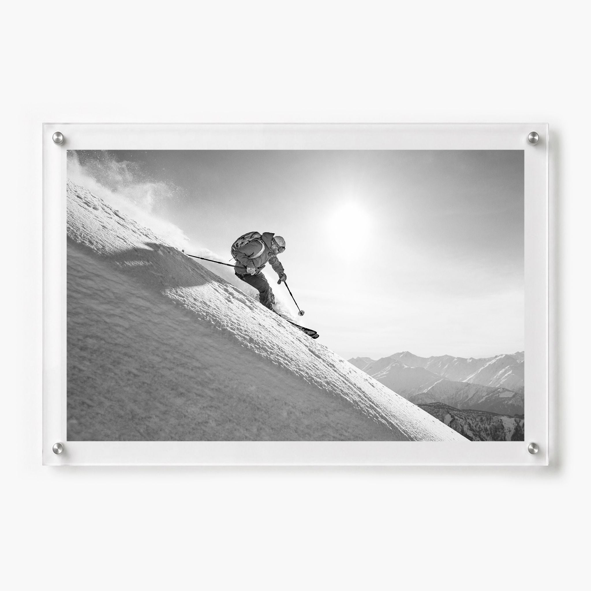 Steep Thrills black-and-white acrylic wall art in 36x24-inch size, framed