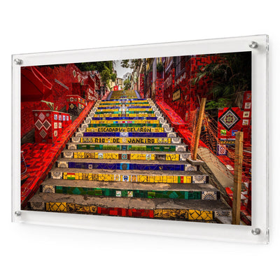 Stairway to Rio color acrylic wall art shown in a large 36x24-inch size with white background