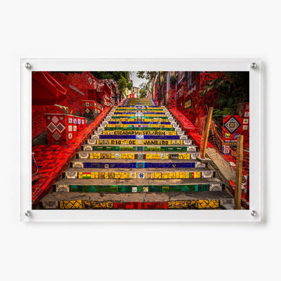 Stairway to Rio acrylic wall art shown in a large 36x24-inch size