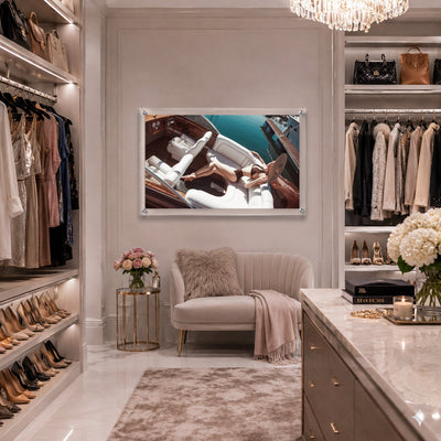 Sea La Vie acrylic wall art in an elegant walk-in closet space