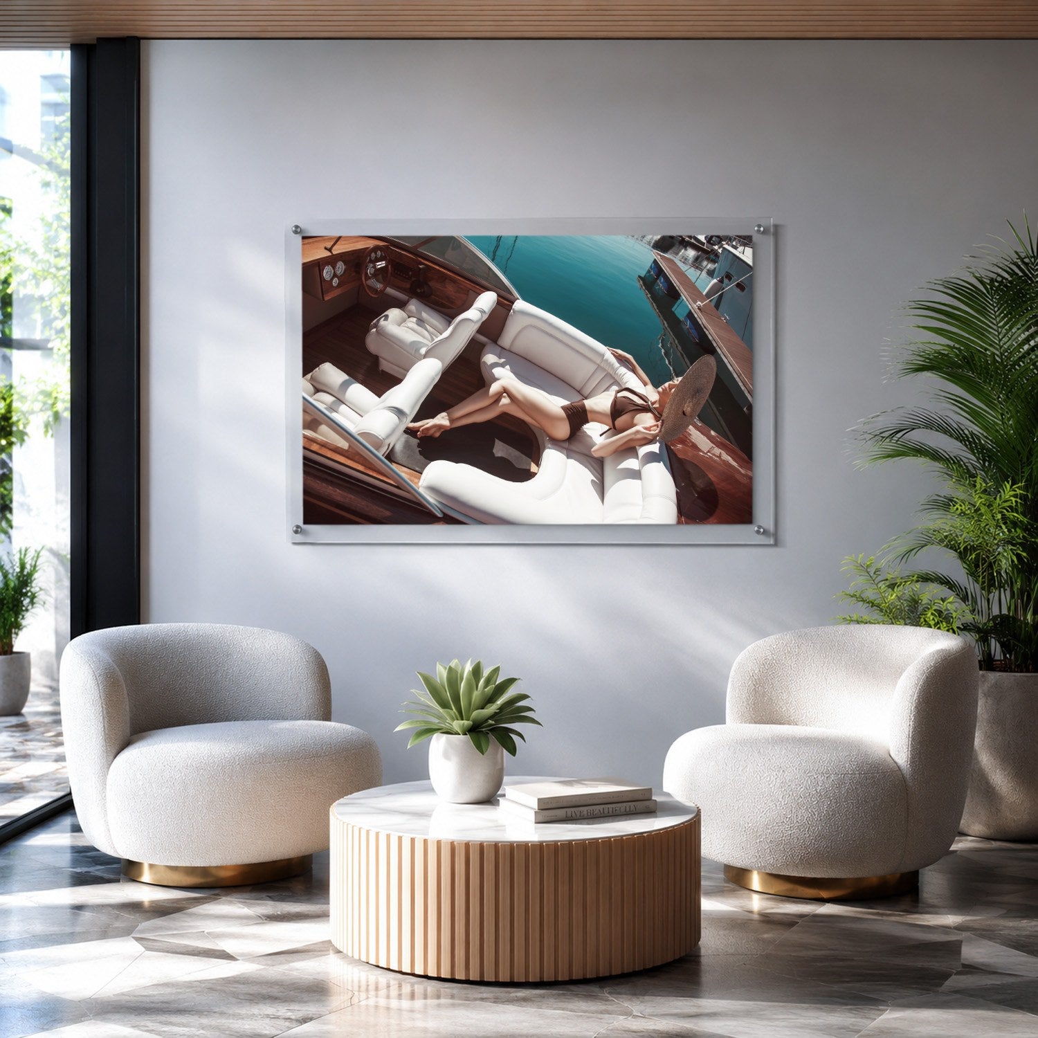 Sea La Vie color acrylic wall art in a classy lounge setting