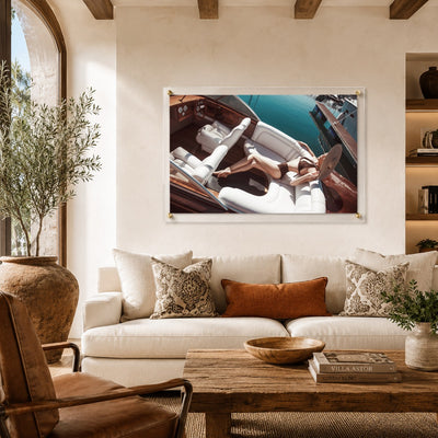 Sea La Vie color acrylic wall art in a Tuscan cozy living room scene