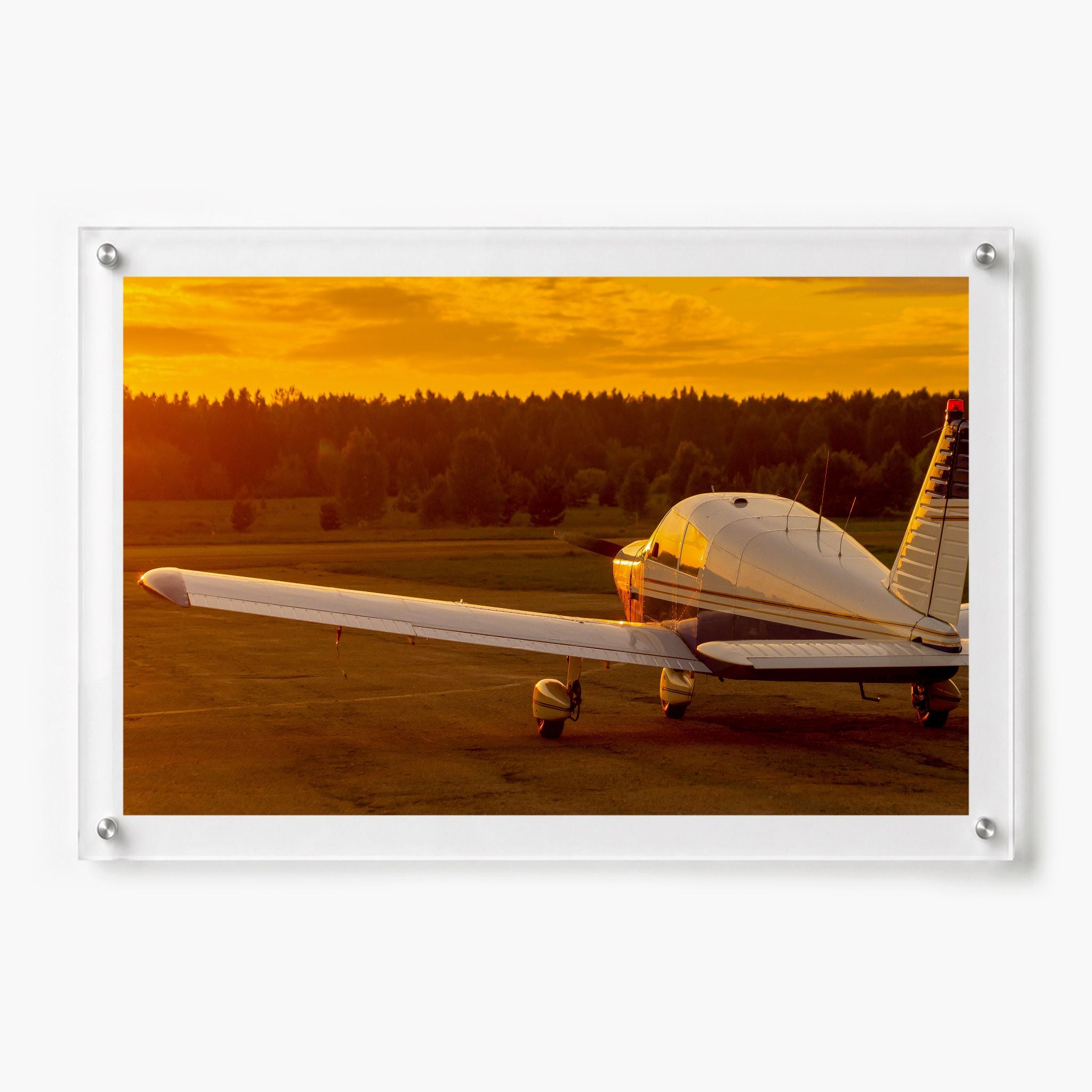 Piper, Cleared for Sunset aviation wall art in warm amber tones