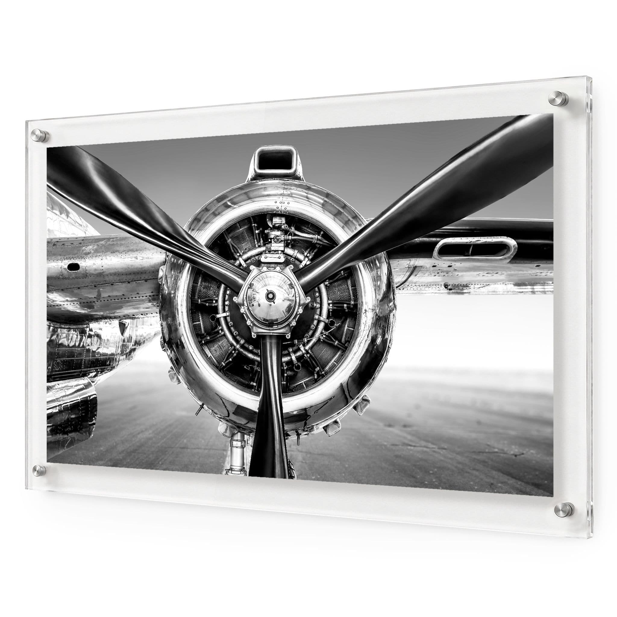 Prop Culture BW wall art seen angled on a plain bright wall