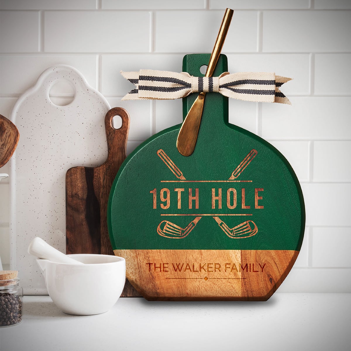 19th Hole Custom Wood Cheese Board with Spreader Knife