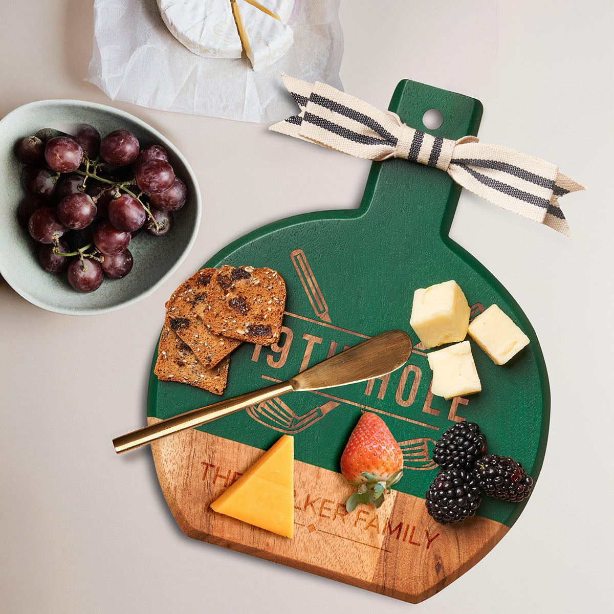 19th Hole Custom Wood Cheese Board with Spreader Knife