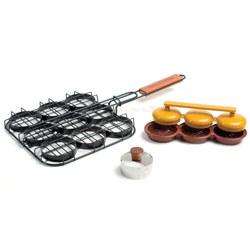 3 - in - 1 Sliders Grill Basket, Bun Cutter, and Mini Burgers Press