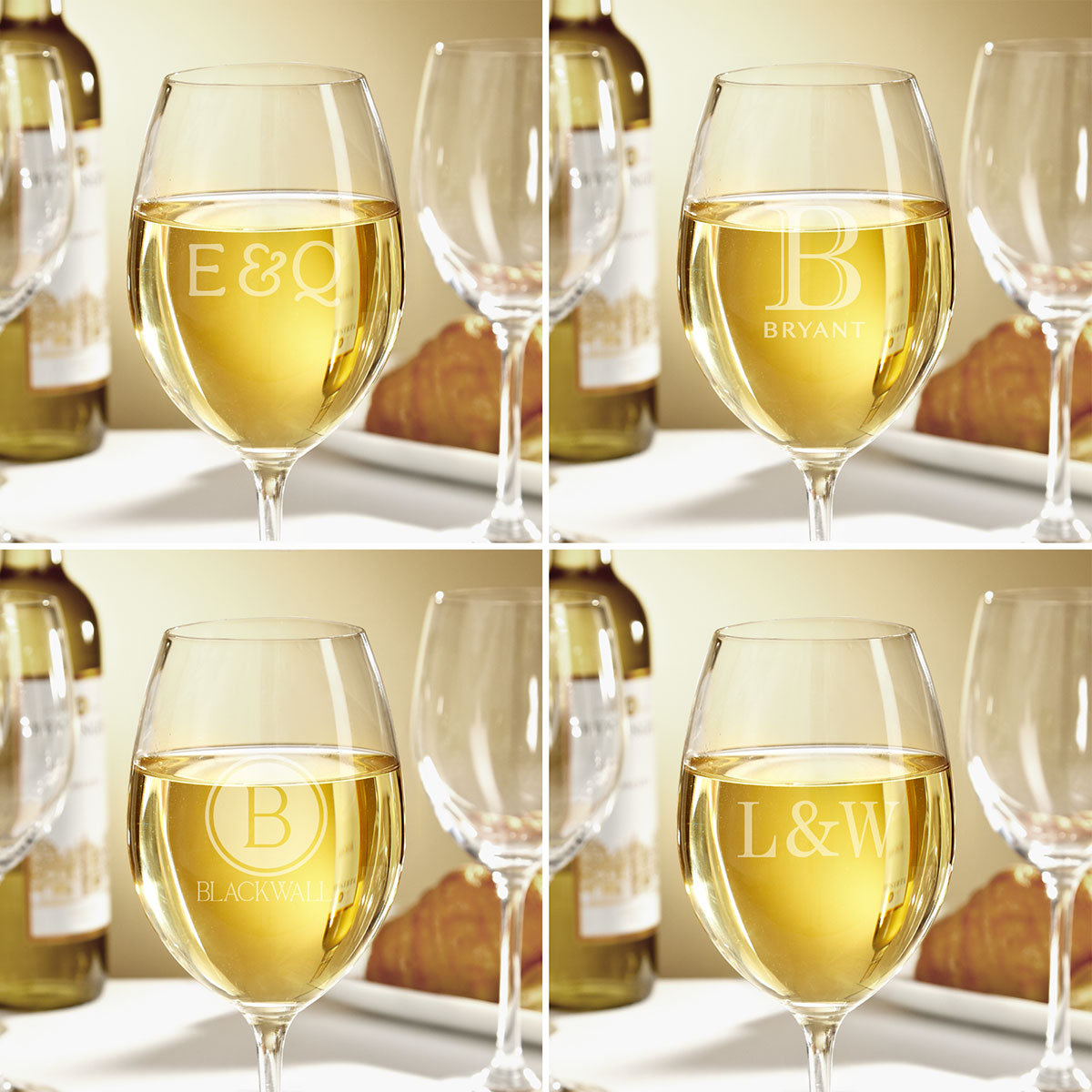Set of 4 Personalized White Wine Glasses