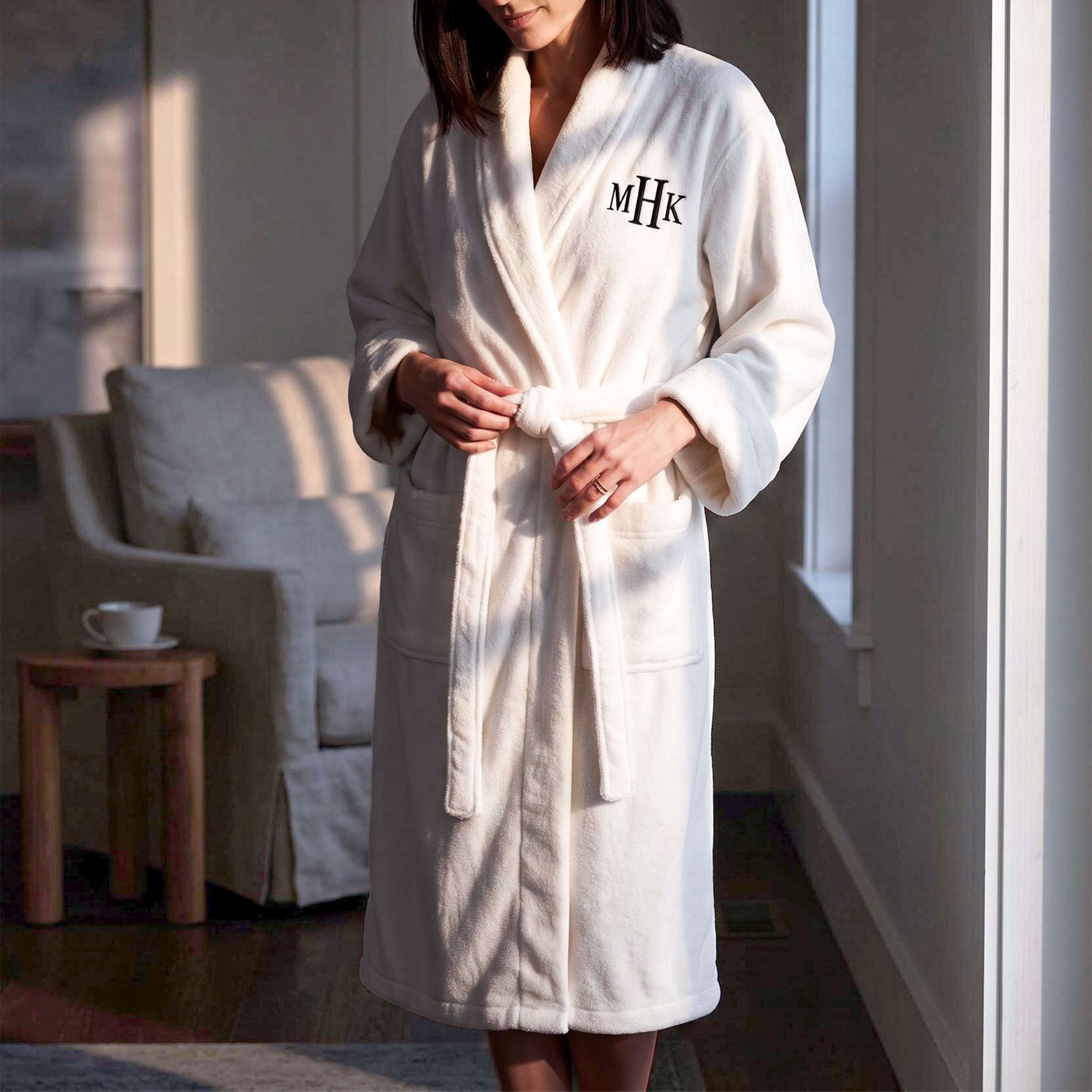 Personalized Rivera 100% Turkish Cotton Bath Robe - White