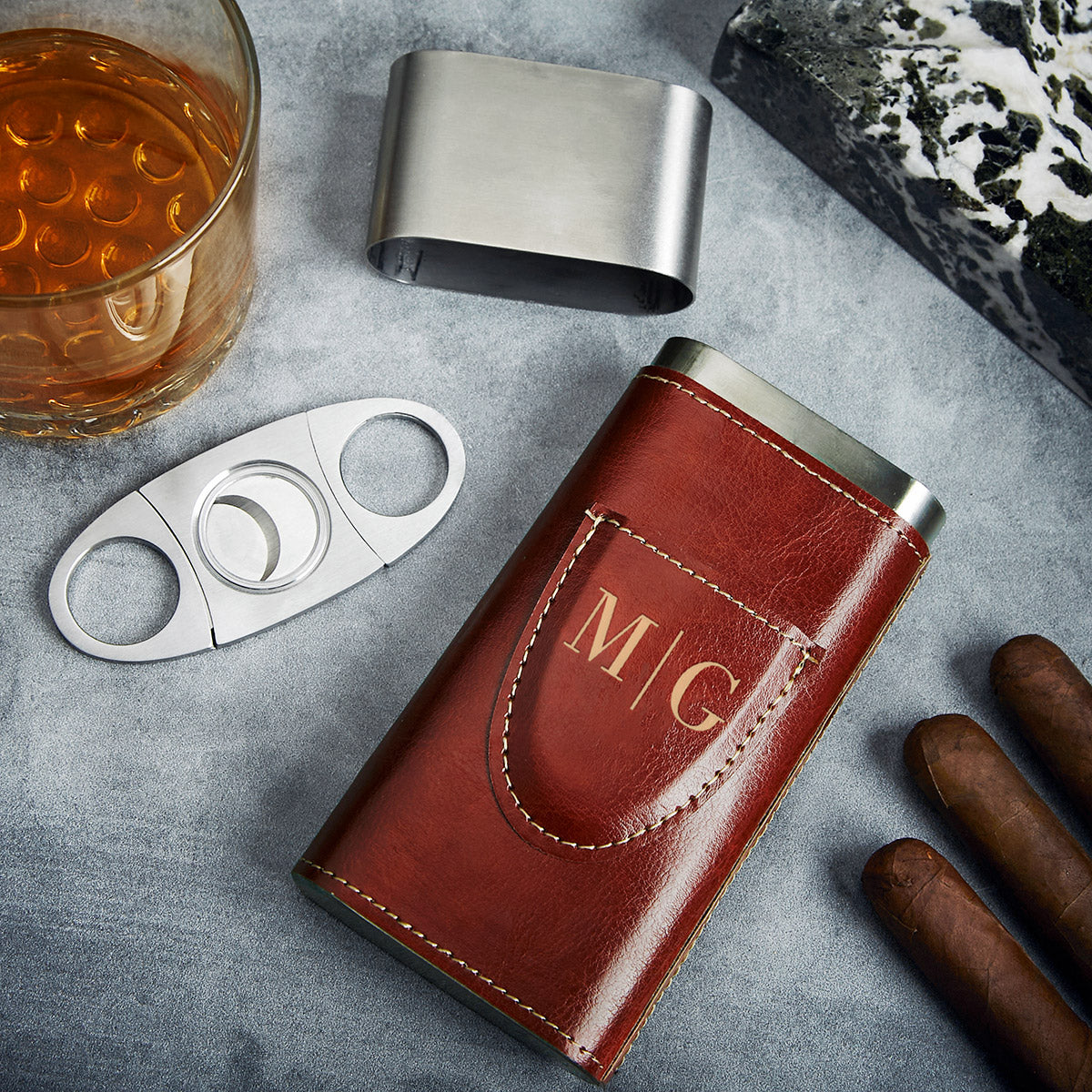 Custom Cigar Case with Cutter - Red Vegan Leather