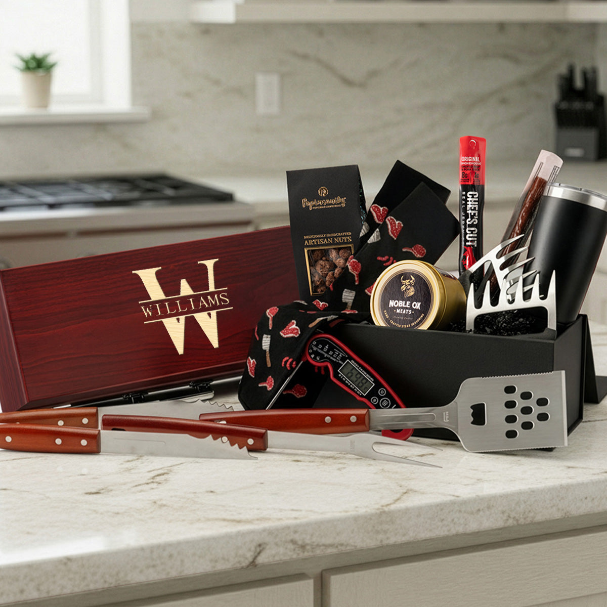 Carnivore's Delight Meat Lover BBQ Gift Basket w Grill Tools