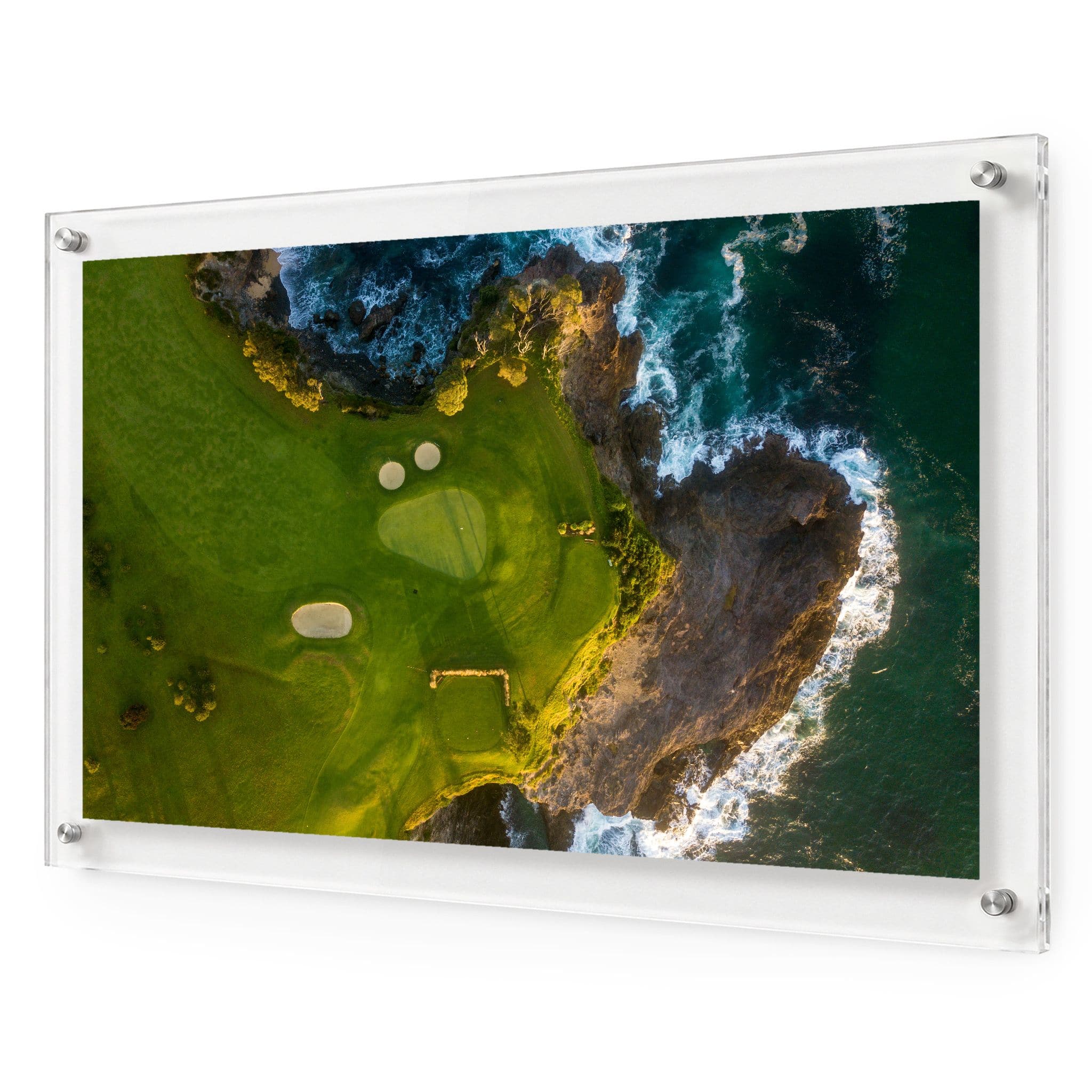 coastal hazard acrylic wall art angle cropped view hanging on white wall