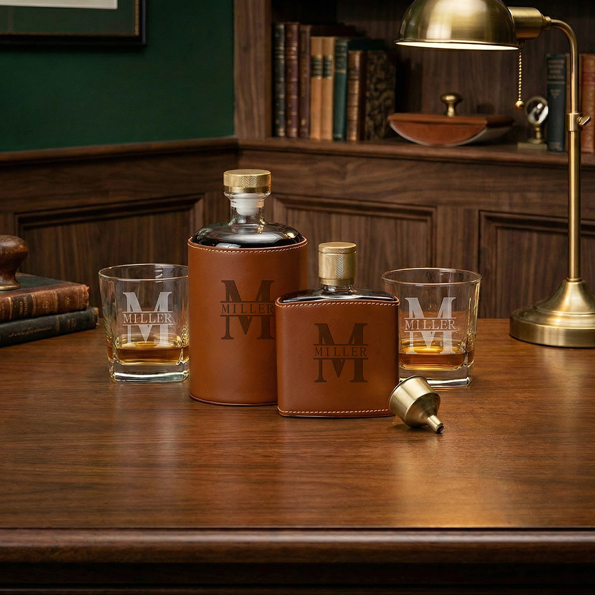 Crawford Leather Whiskey Decanter & Flask - Rutherford Glasses