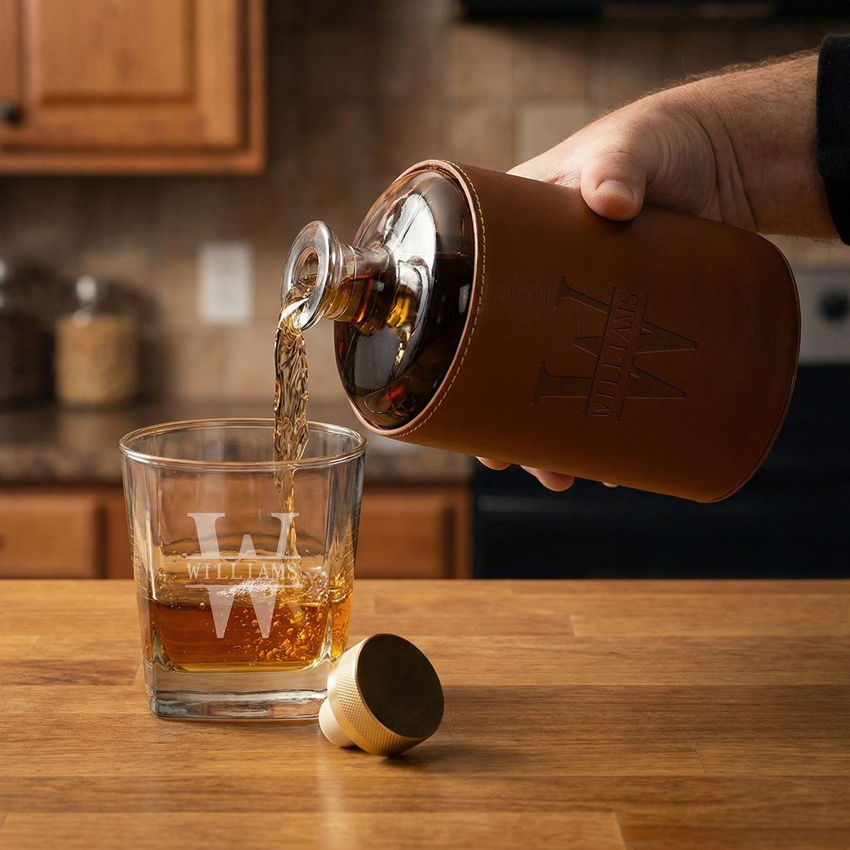 Crawford Leather Whiskey Decanter - Rutherford Glasses