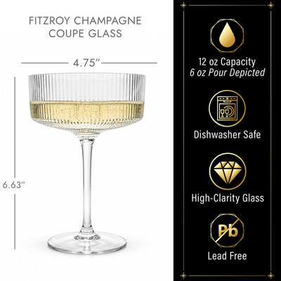 fitzroy champagne coupe glass dimensions and features