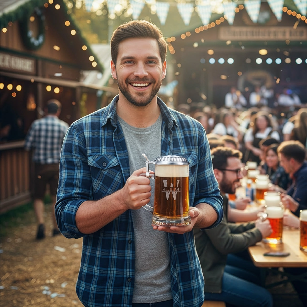 Personalized German Beer Stein with Pewter Lid