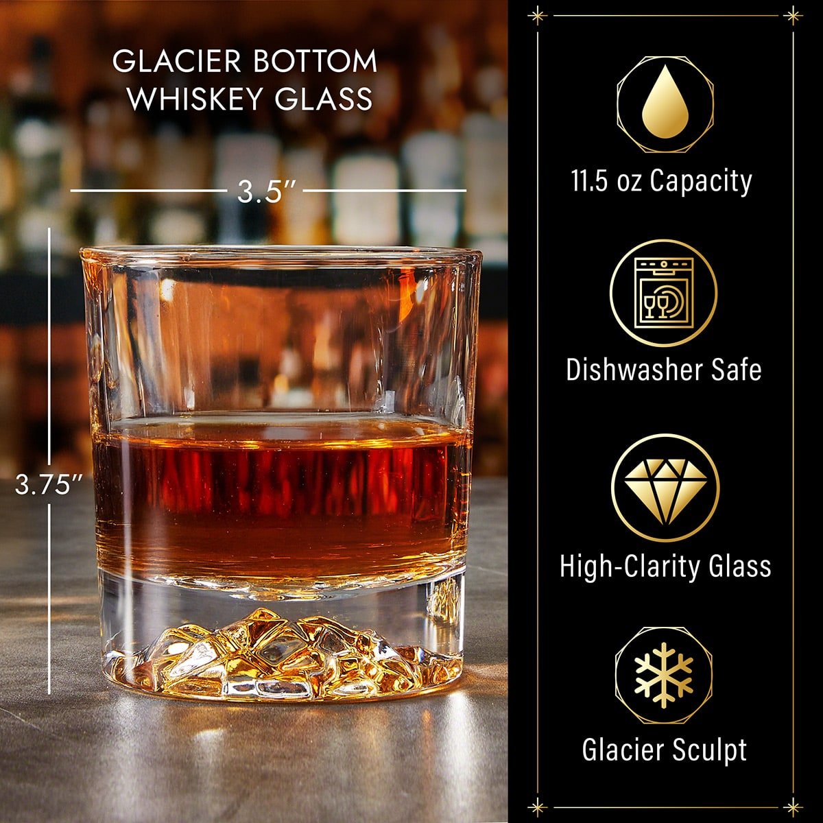 glacier whiskey glass details and measurements