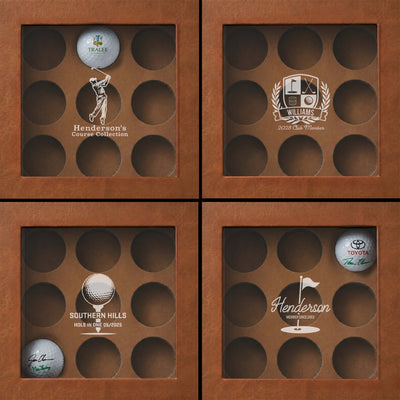 Four personalized golf ball display case designs