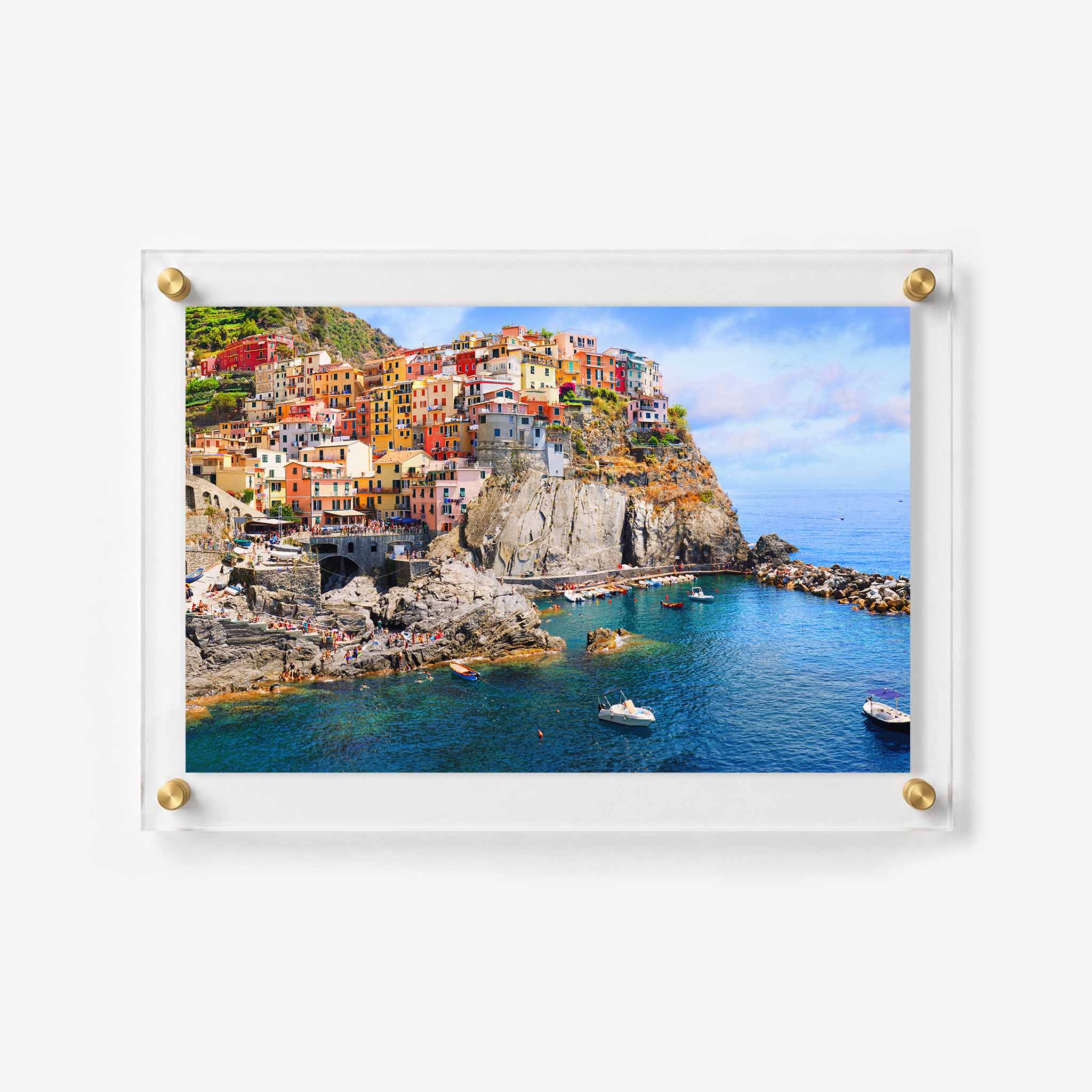 Scenic acrylic wall art of colorful Mediterranean homes