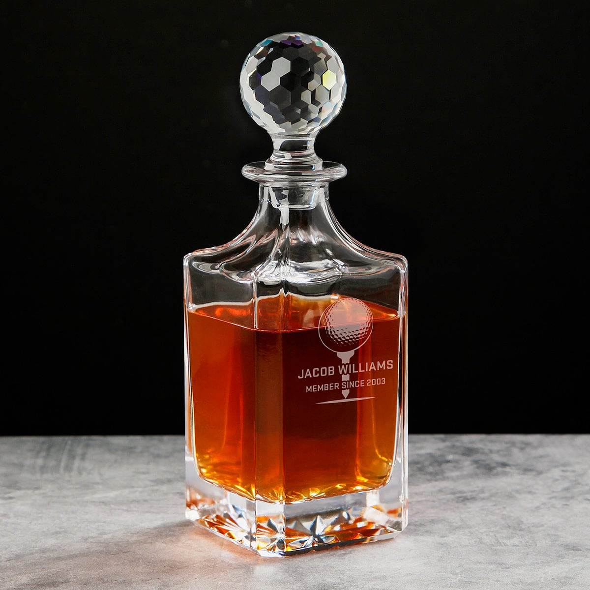 Par Excellence Custom Golf Whiskey Decanter with Faceted Crystal Stopper