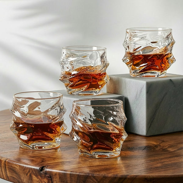 Sculpted Whiskey Glasses, Set of 4