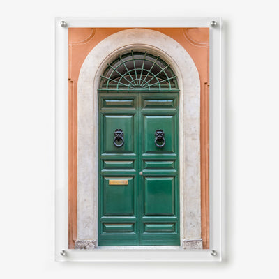 Acrylic wall art featuring an elegant green double door