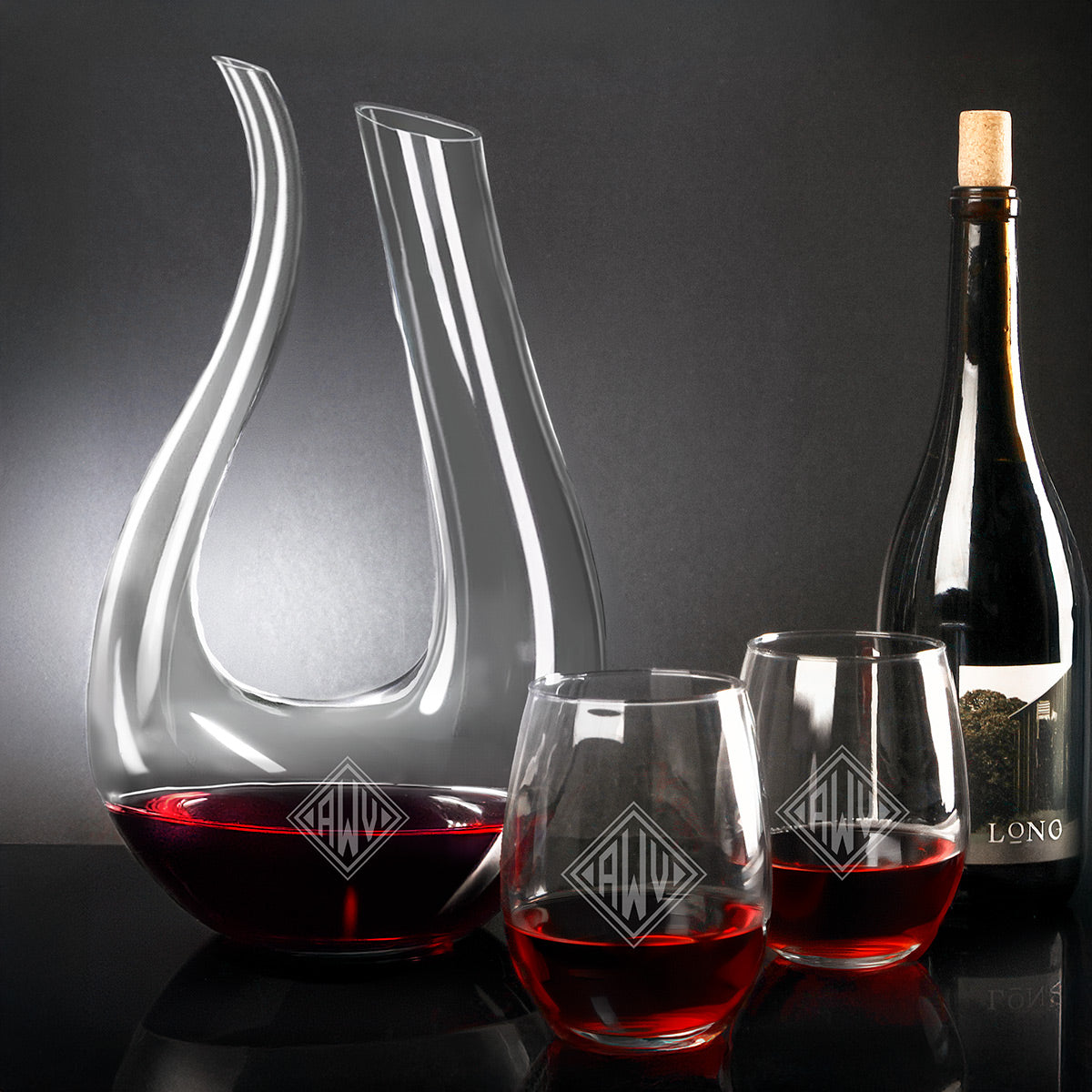 Dolcetto Custom Wine Carafe with Stemless Wine Glasses