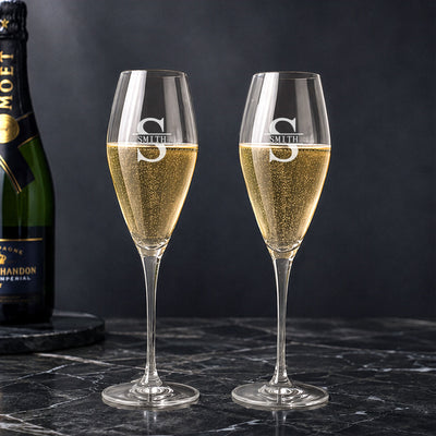 personalized Vintelle champagne flutes with custom engraving
