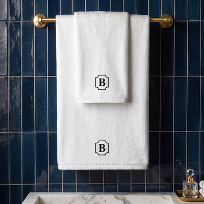 Personalized Rivera white Turkish cotton bath and hand towel set