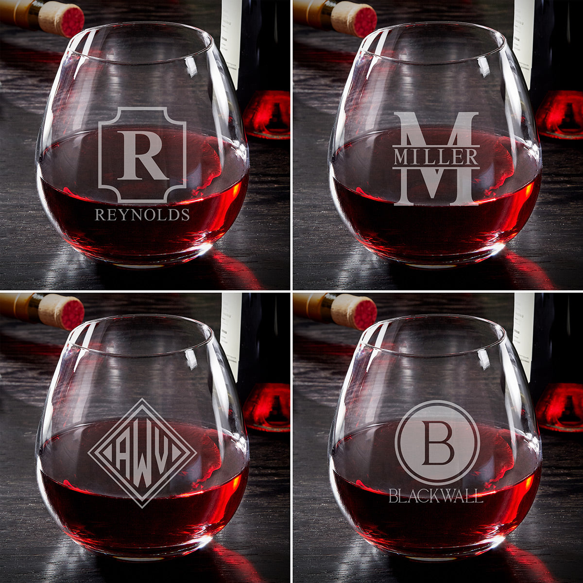 Giovanni Personalized Stemless Red Wine Glass