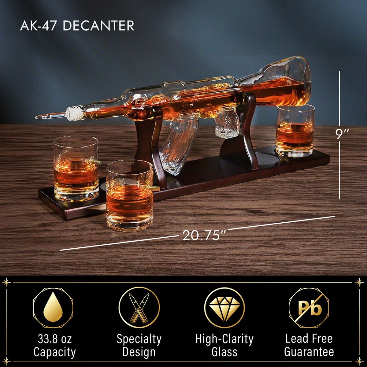AK - 47 Gun Whiskey Decanter Set with 4 Bullet Glasses