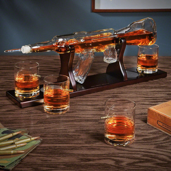 AK - 47 Gun Whiskey Decanter Set with 4 Bullet Glasses