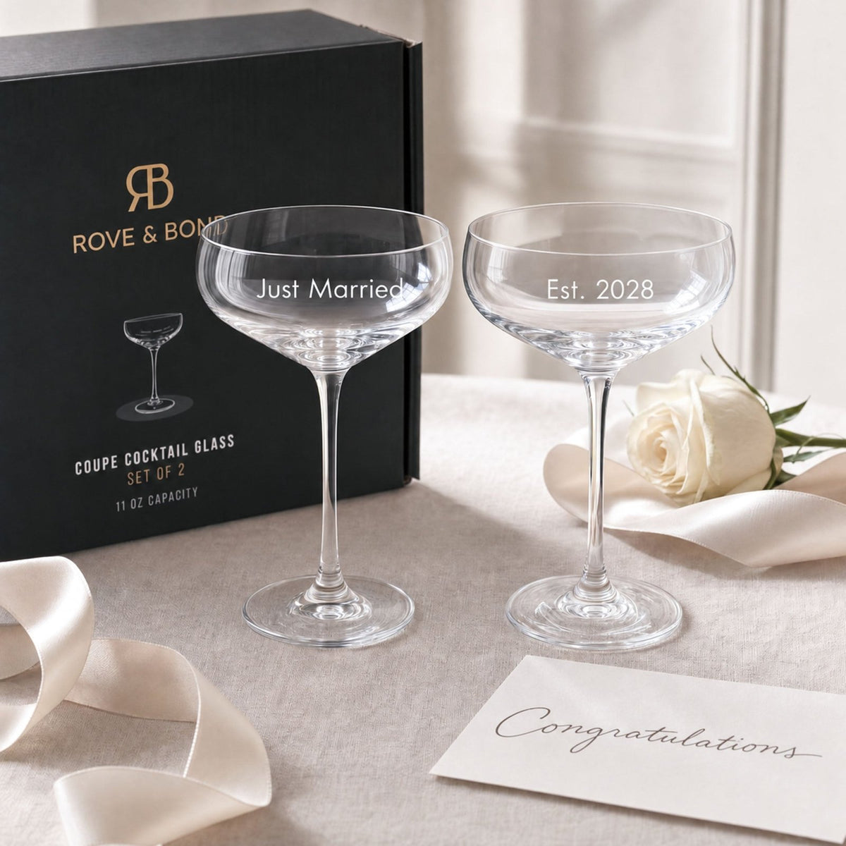 Alba Champagne Coupe Wedding Glasses, Set of 2