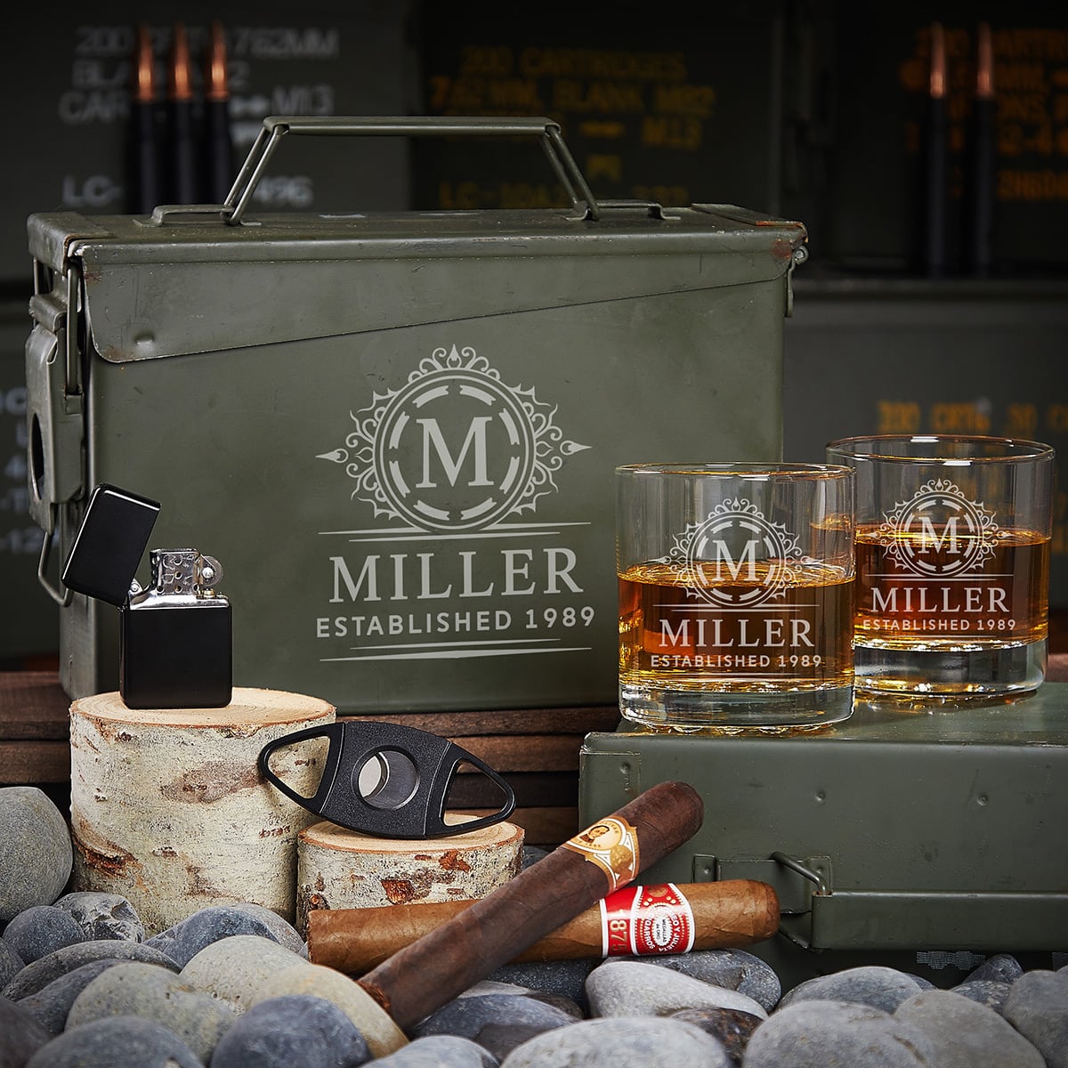 All the Vices Custom 30 Cal Ammo Box Whiskey Gift Set