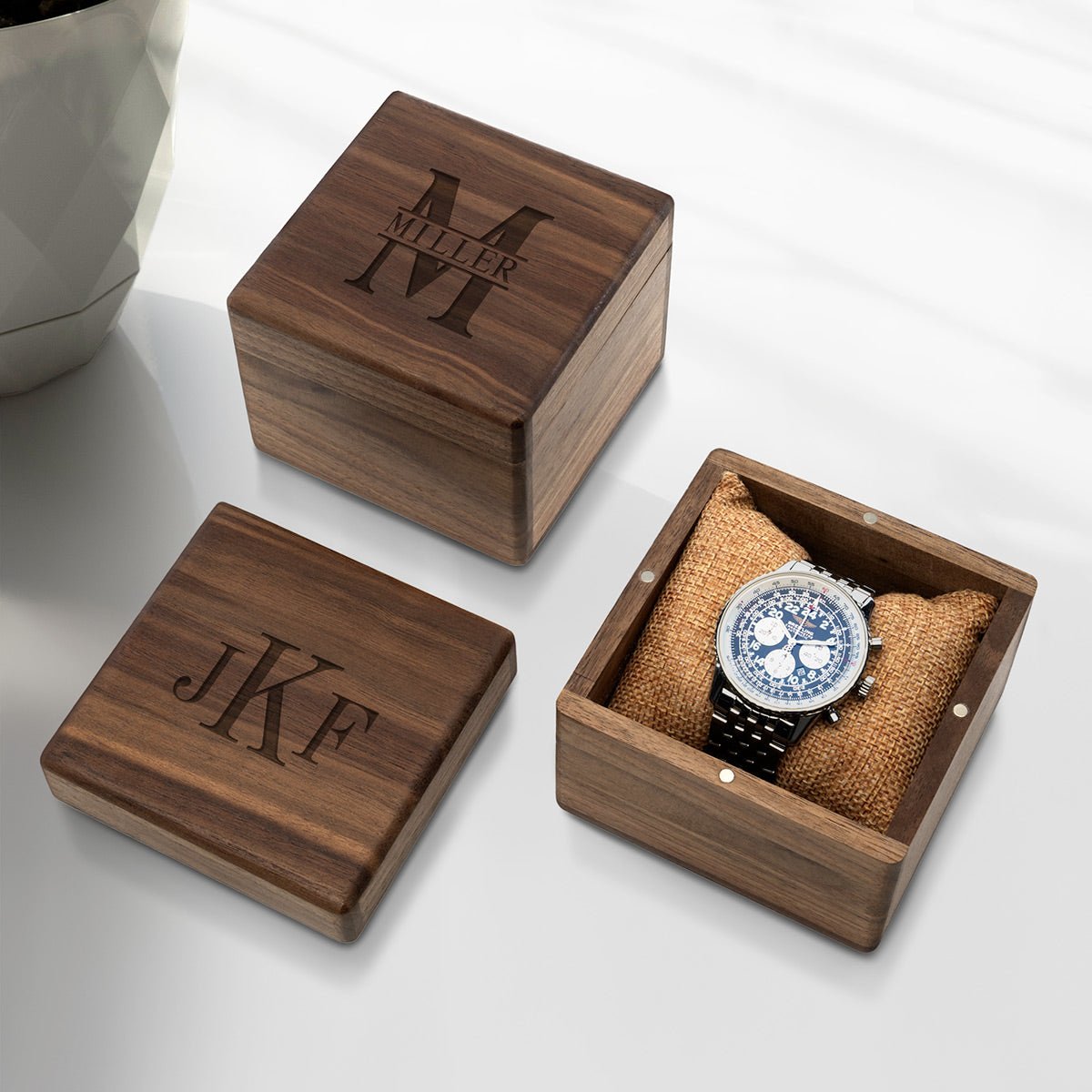Alton Personalized Wooden Single Watch Box - Walnut