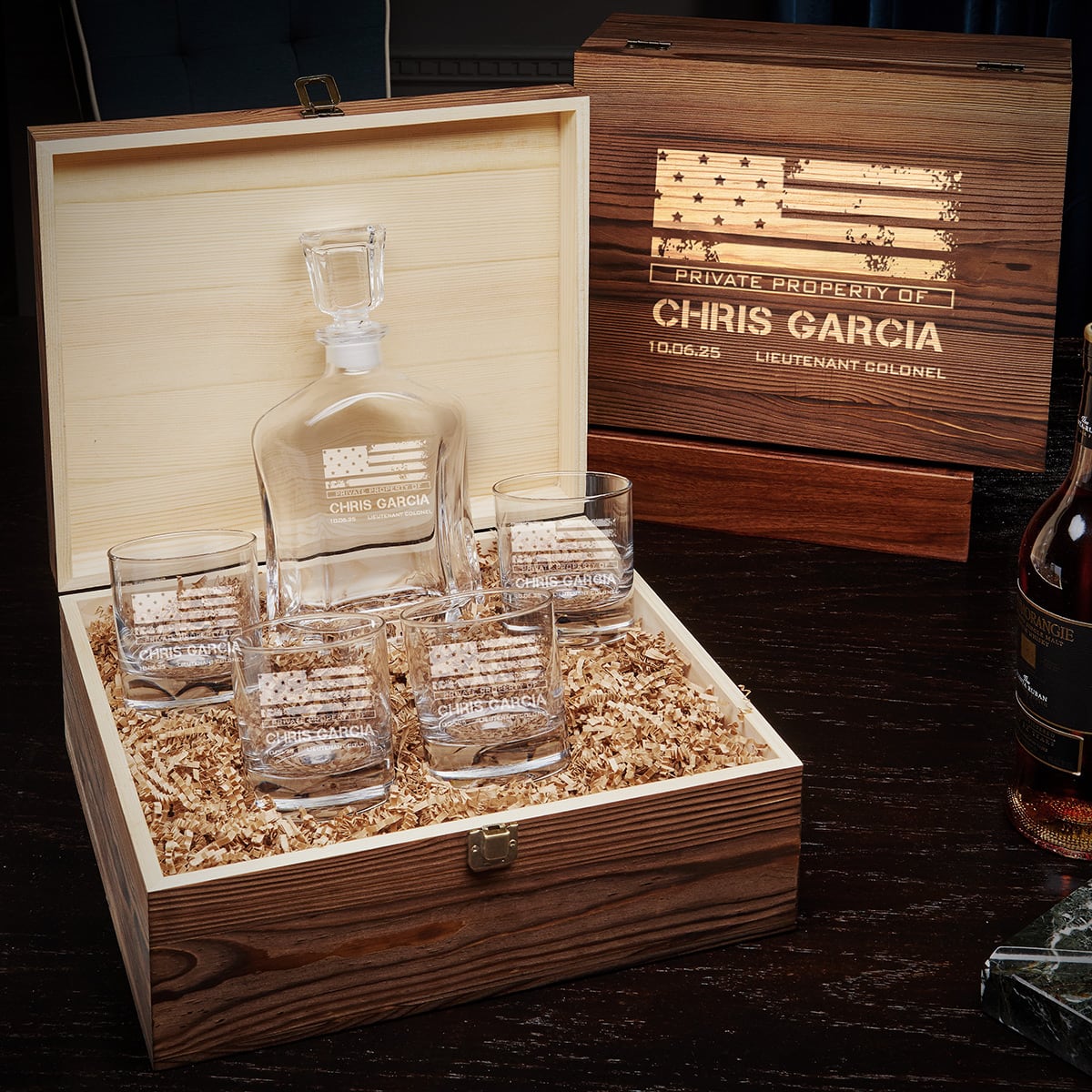 Personalized Argos Decanter Box Set with Bryne Glasses Military Gift Idea