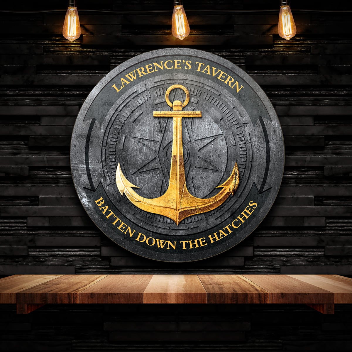 Anchors Aweigh Personalized Round Wood Tavern Sign
