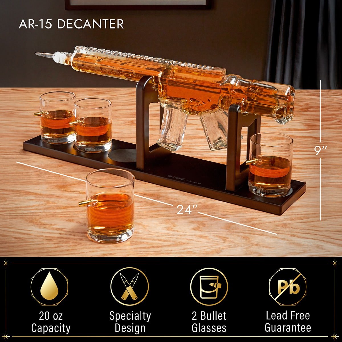 AR - 15 Whiskey Decanter with Bullet Glasses