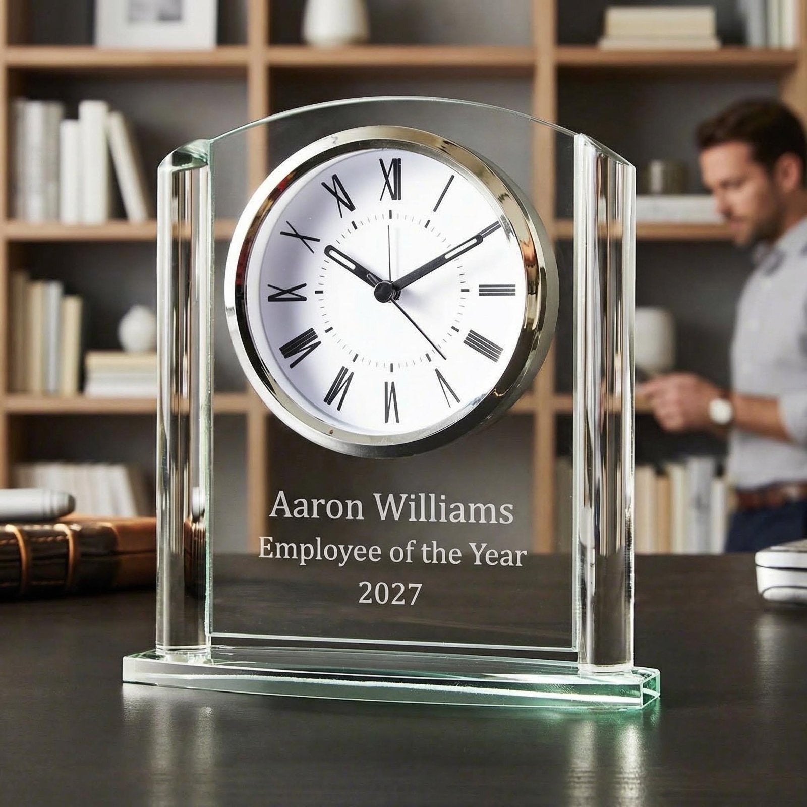 Arch Glass Personalized Desk Clock
